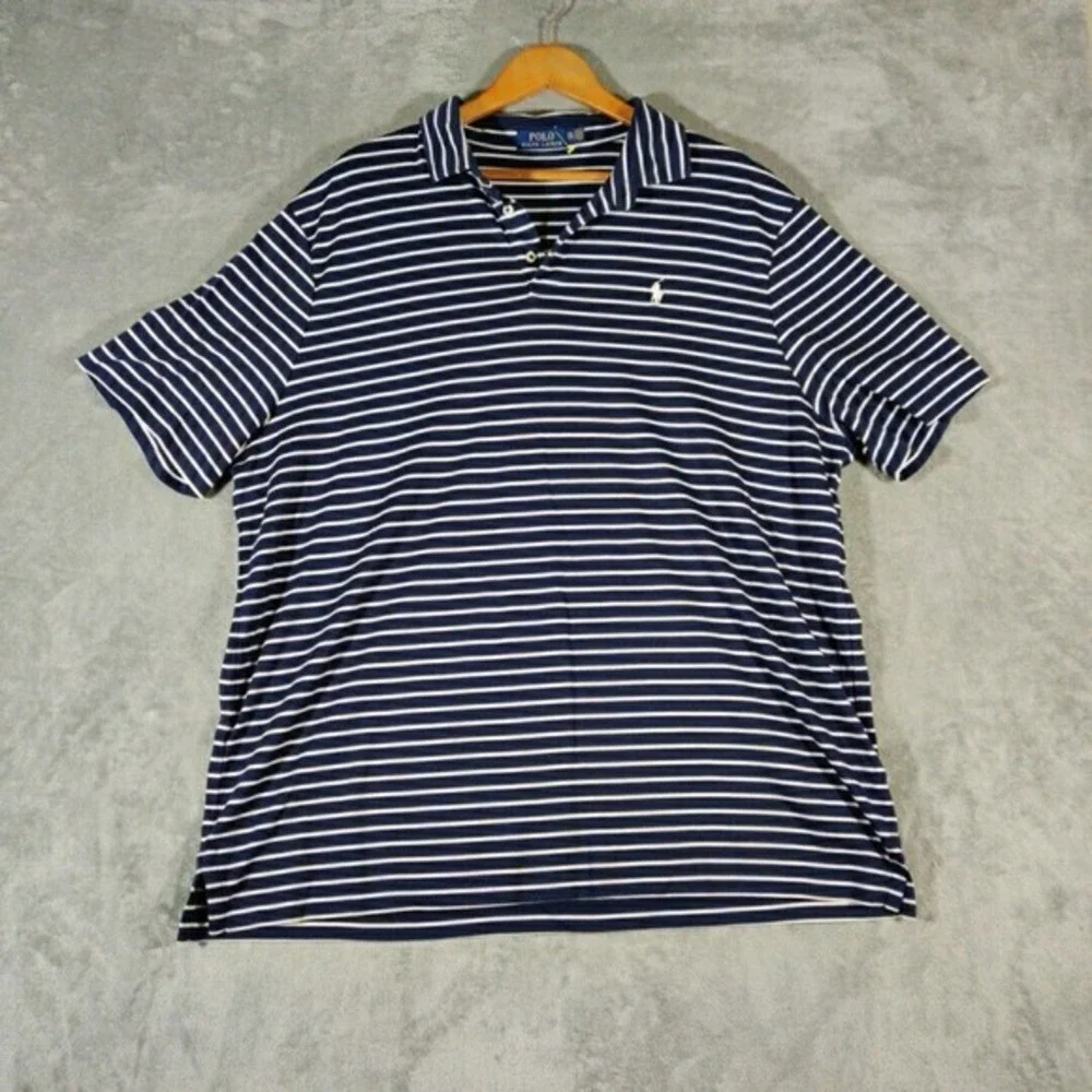 Polo Ralph Lauren Mens XXL Blue White Striped White Pony Preppy Classic Casual